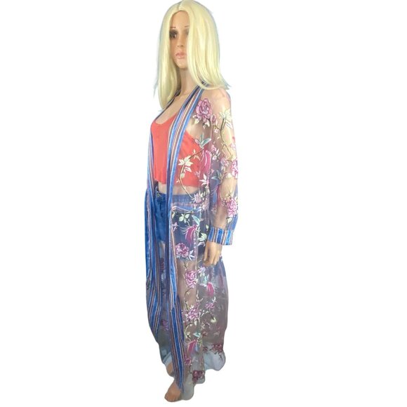 NWT Aratta Silent Journey Maxi Kimono Duster S Embroidered Humming Birds Flowers - Picture 4 of 17